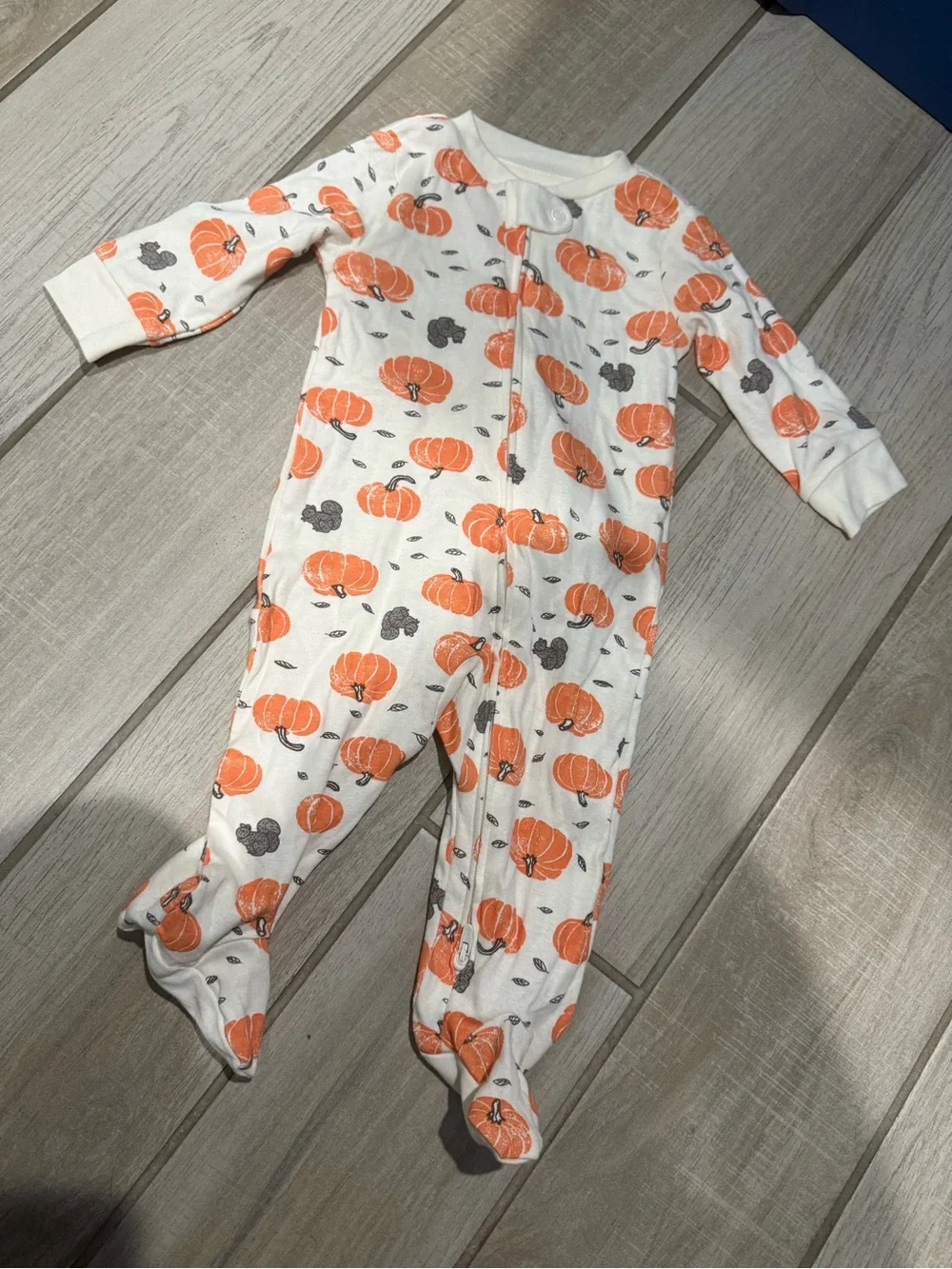 Little Planet organic Cream & Orange Pumpkin Print Baby One-Piece footed pajamas